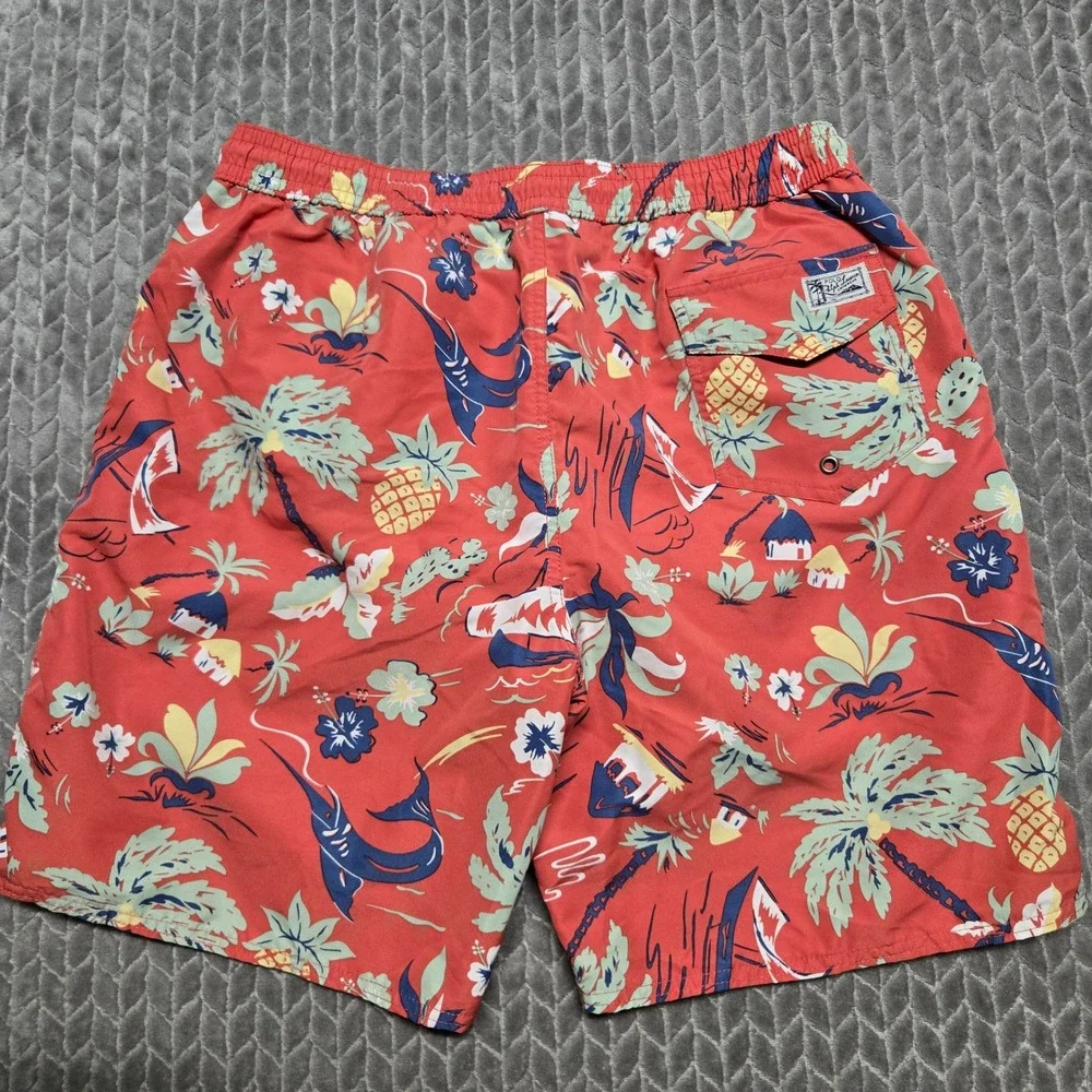 Polo Ralph Lauren Men XL Red Tropical Island Hawaiian Mesh Swim Trunks Shorts